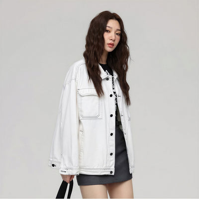 Unisex Spring Contrast Stitch Oversized Workwear Jacket