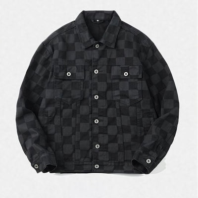 Unisex Spring Checkerboard Oversized Denim Trucker Jacket
