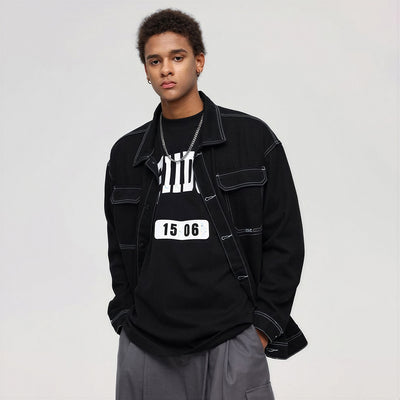Unisex Spring Contrast Stitch Oversized Workwear Jacket