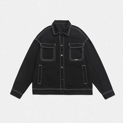 Unisex Spring Contrast Stitch Oversized Workwear Jacket