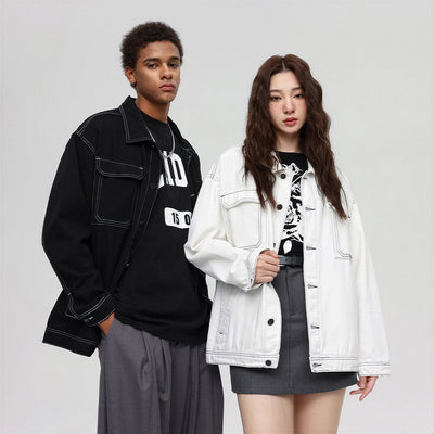 Unisex Spring Contrast Stitch Oversized Workwear Jacket