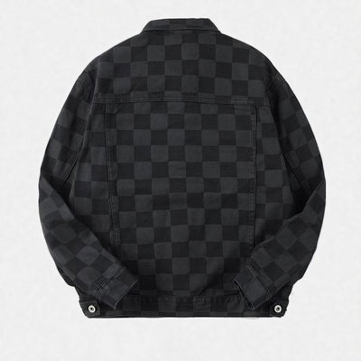 Unisex Spring Checkerboard Oversized Denim Trucker Jacket