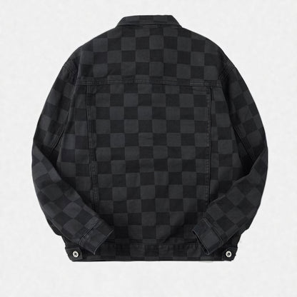 Unisex Spring Checkerboard Oversized Denim Trucker Jacket