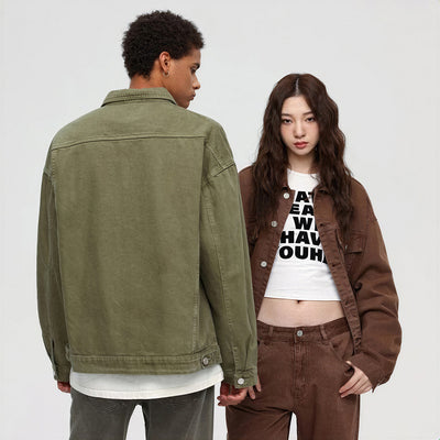 Unisex Spring Pigment Dyed Oversized Denim Trucker Jacket