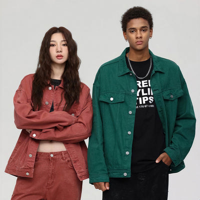 Unisex Spring Pigment Dyed Oversized Denim Trucker Jacket