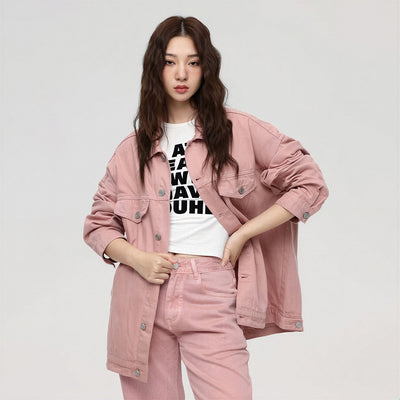 Unisex Spring Pigment Dyed Oversized Denim Trucker Jacket