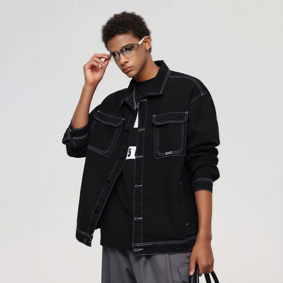Unisex Spring Contrast Stitch Oversized Workwear Jacket