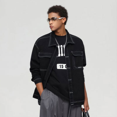 Unisex Spring Contrast Stitch Oversized Workwear Jacket