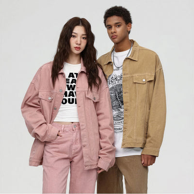Unisex Spring Pigment Dyed Oversized Denim Trucker Jacket