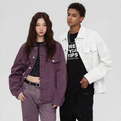 Unisex Spring Pigment Dyed Oversized Denim Trucker Jacket