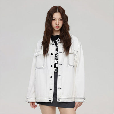 Unisex Spring Contrast Stitch Oversized Workwear Jacket
