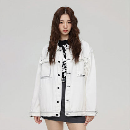 Unisex Spring Contrast Stitch Oversized Workwear Jacket
