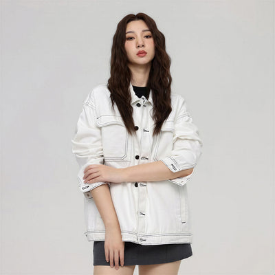Unisex Spring Contrast Stitch Oversized Workwear Jacket