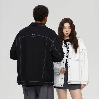 Unisex Spring Contrast Stitch Oversized Workwear Jacket