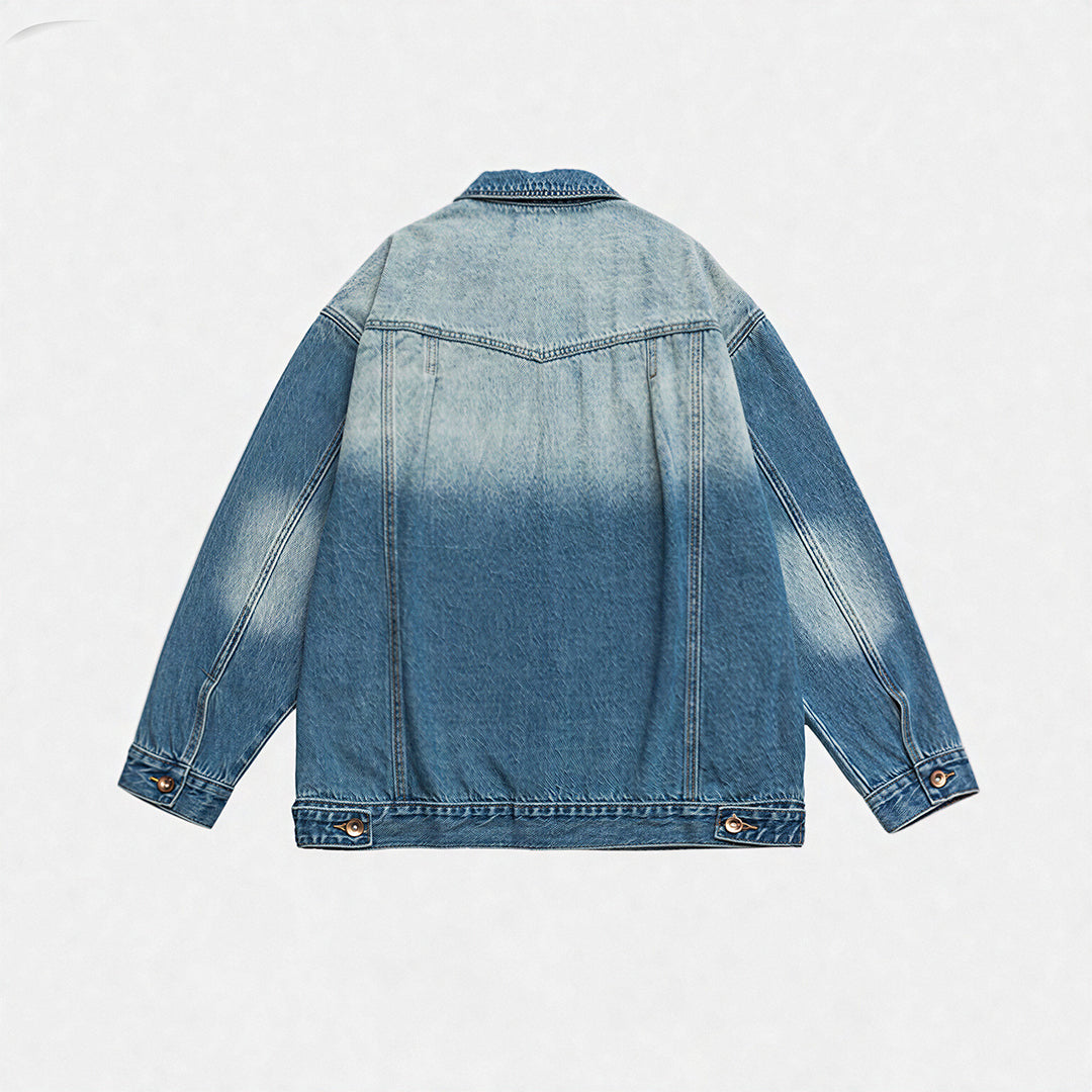 Unisex Spring Washed Patchwork Oversized Denim Trucker Jacket