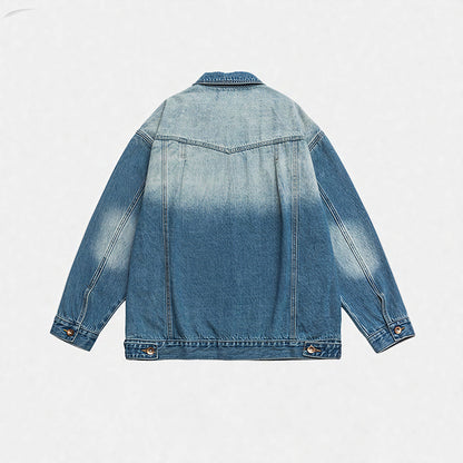 Unisex Spring Washed Patchwork Oversized Denim Trucker Jacket