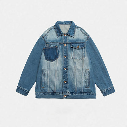 Unisex Spring Washed Patchwork Oversized Denim Trucker Jacket