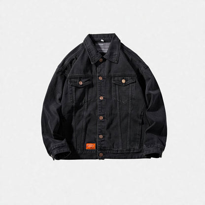 Unisex Spring Solid Black Oversized Denim Trucker Jacket