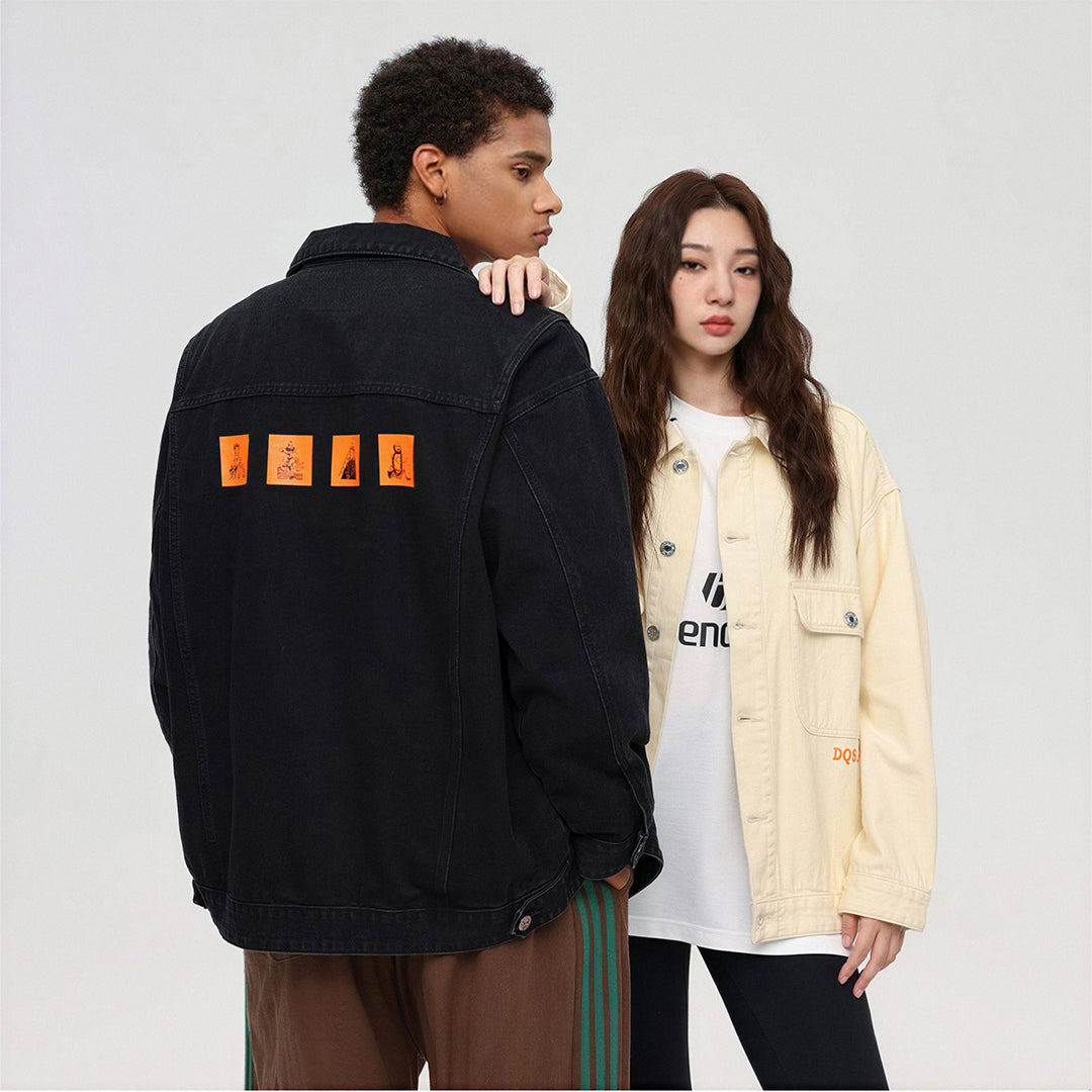 Unisex Spring Oversized Black Denim Jacket