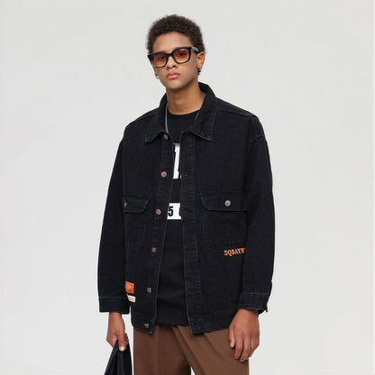 Unisex Spring Oversized Black Denim Jacket