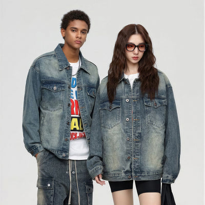 Unisex Spring Vintage Washed Oversized Denim Trucker Jacket