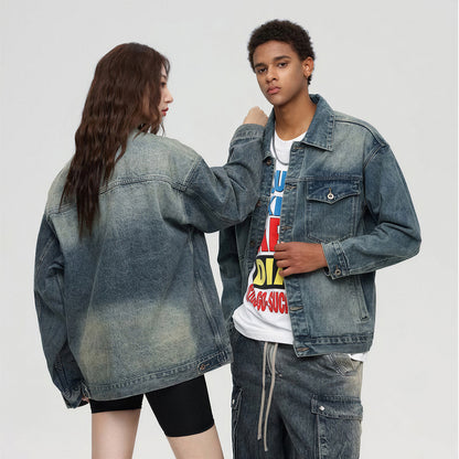 Unisex Spring Vintage Washed Oversized Denim Trucker Jacket