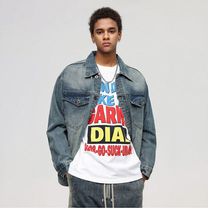 Unisex Spring Vintage Washed Oversized Denim Trucker Jacket