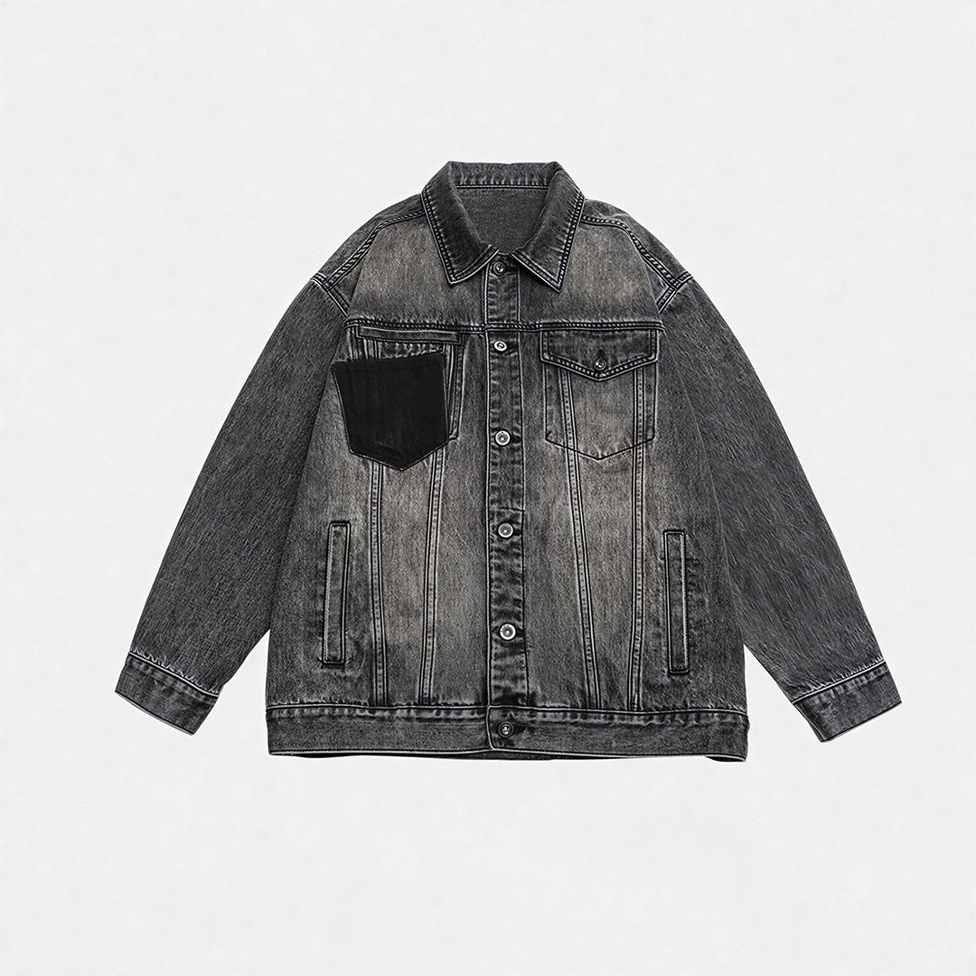 Unisex Spring Washed Patchwork Oversized Denim Trucker Jacket