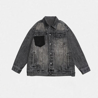 Unisex Spring Washed Patchwork Oversized Denim Trucker Jacket