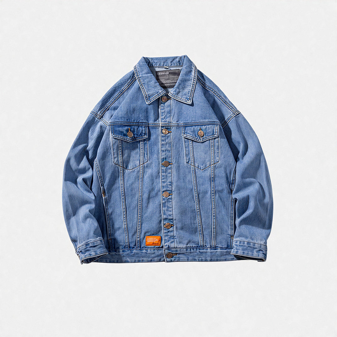 Unisex Spring Solid Black Oversized Denim Trucker Jacket