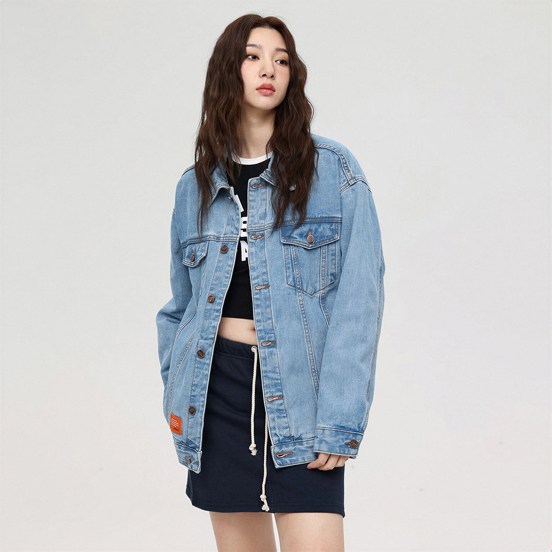 Unisex Spring Solid Black Oversized Denim Trucker Jacket