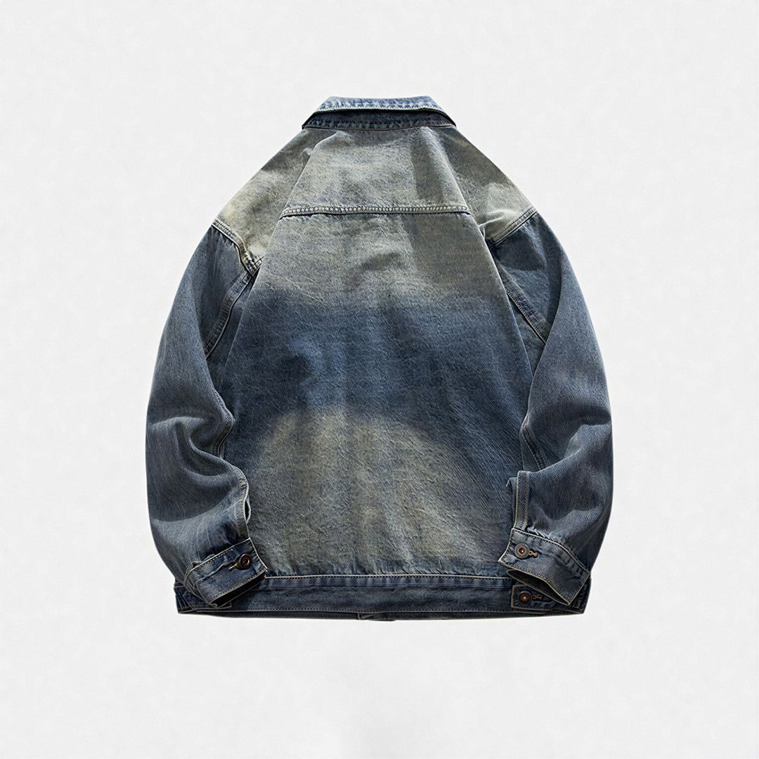 Unisex Spring Vintage Washed Oversized Denim Trucker Jacket