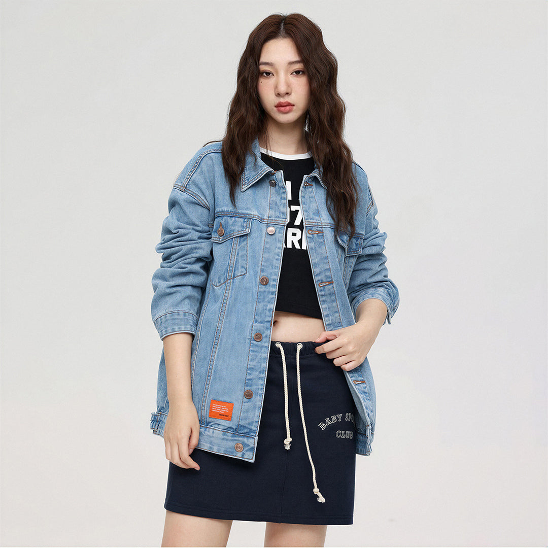 Unisex Spring Solid Black Oversized Denim Trucker Jacket
