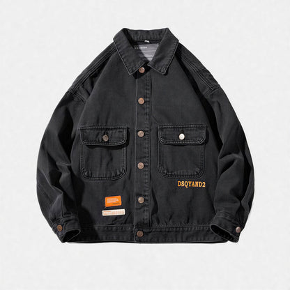 Unisex Spring Oversized Black Denim Jacket