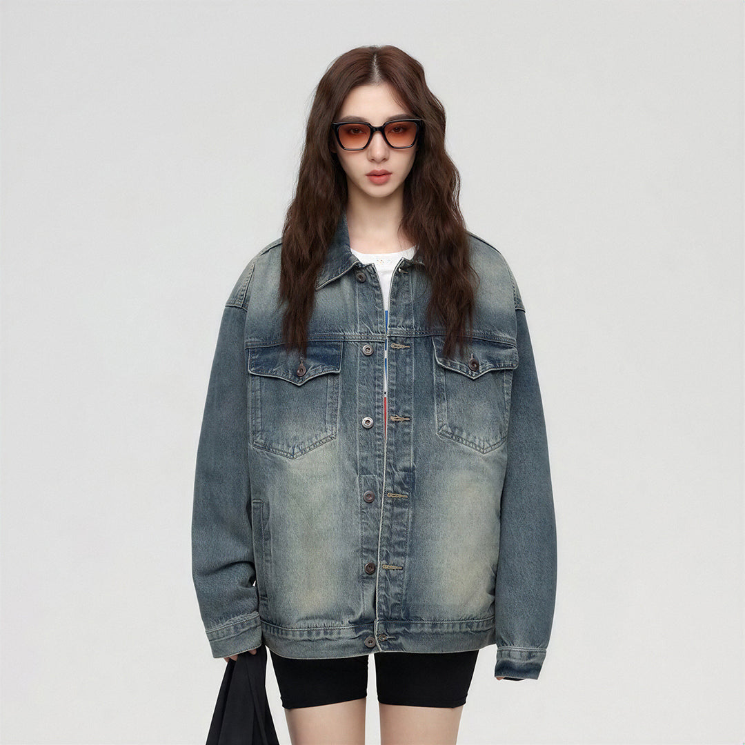 Unisex Spring Vintage Washed Oversized Denim Trucker Jacket