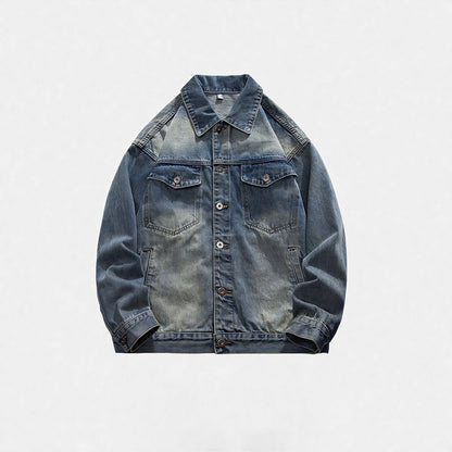 Unisex Spring Vintage Washed Oversized Denim Trucker Jacket
