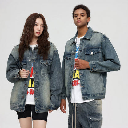 Unisex Spring Vintage Washed Oversized Denim Trucker Jacket