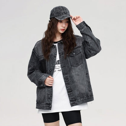 Unisex Spring Washed Patchwork Oversized Denim Trucker Jacket