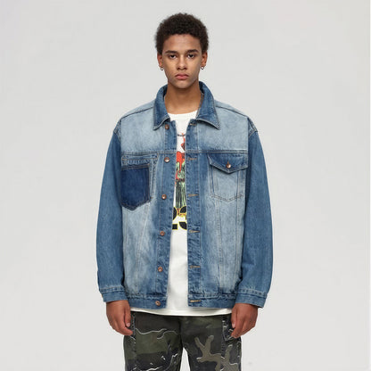 Unisex Spring Washed Patchwork Oversized Denim Trucker Jacket