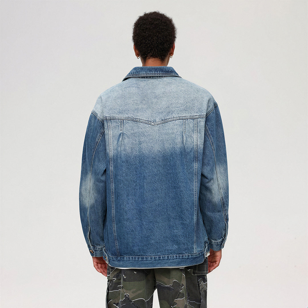 Unisex Spring Washed Patchwork Oversized Denim Trucker Jacket