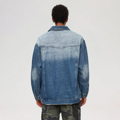 Unisex Spring Washed Patchwork Oversized Denim Trucker Jacket