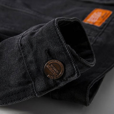 Unisex Spring Solid Black Oversized Denim Trucker Jacket