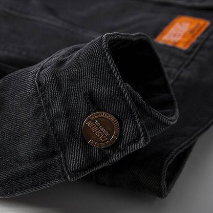 Unisex Spring Solid Black Oversized Denim Trucker Jacket