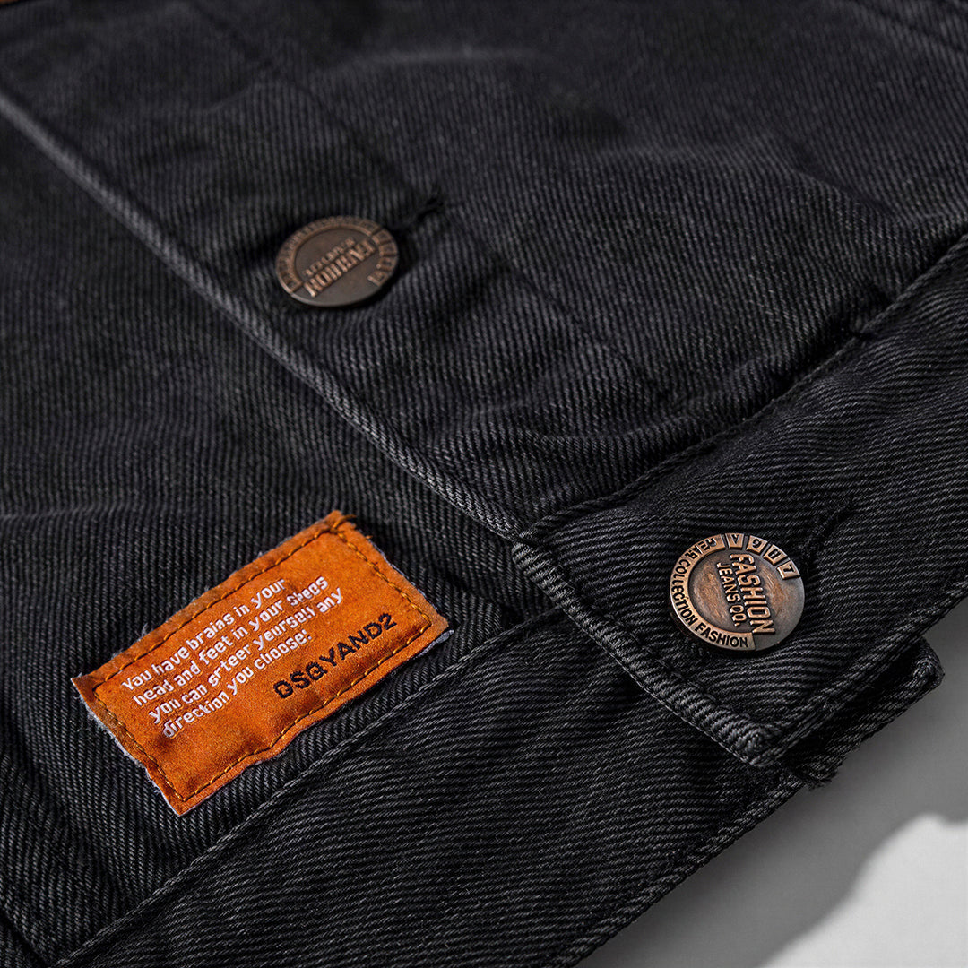Unisex Spring Solid Black Oversized Denim Trucker Jacket