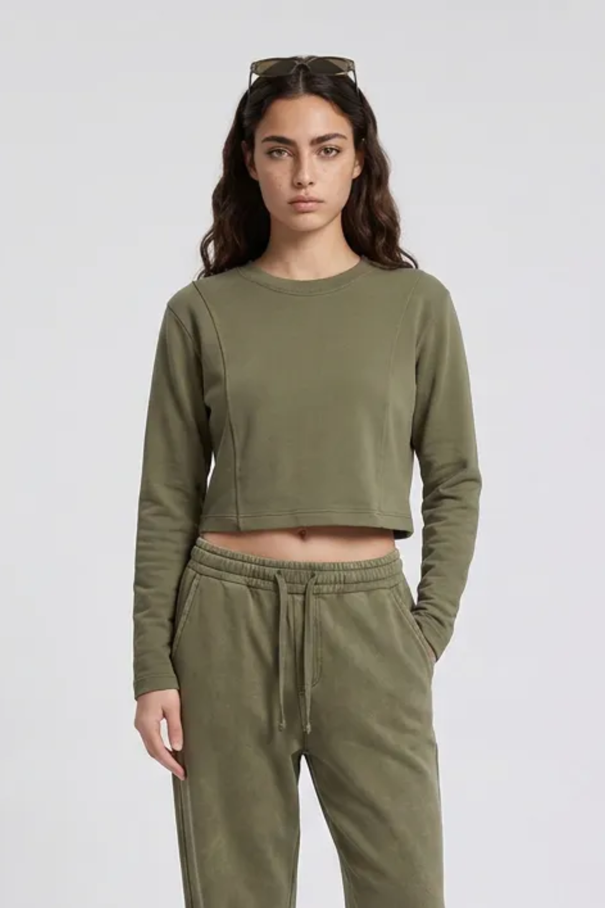 Women's Washed Raw Cut Patchwork Boxy Crewneck Sweatshirt