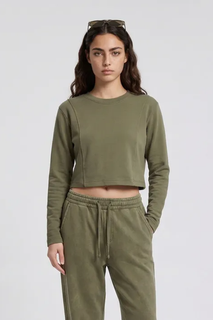 Women's Washed Raw Cut Patchwork Boxy Crewneck Sweatshirt