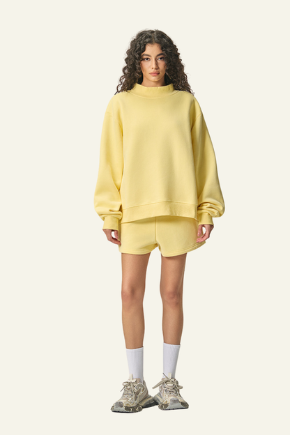 Women's Streetwear Set:Mock Neck Sweatshirt And Shorts