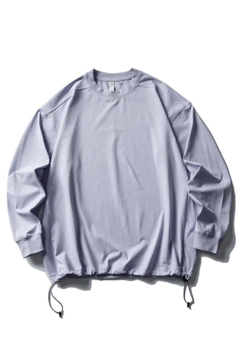 Men's Spring Drawstring-Hem Relaxed Long-Sleeve T-Shirt