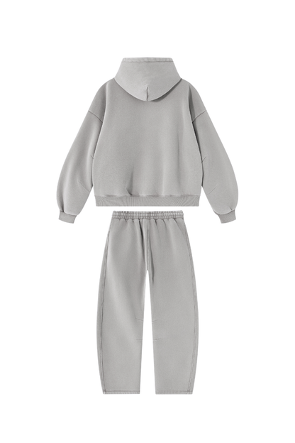 Men Fall Clothing Faded Fleece Hoodie & Wide-Leg Pants Set