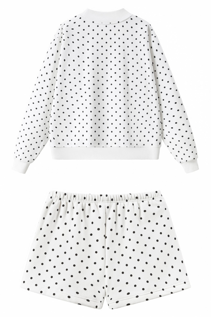 Women All Season Cozy Polka Dot Relaxed 2-Piece Shorts Set